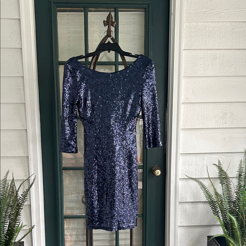 Lulu's Midnight Blue Sequin Long Sleeve Dress size Small